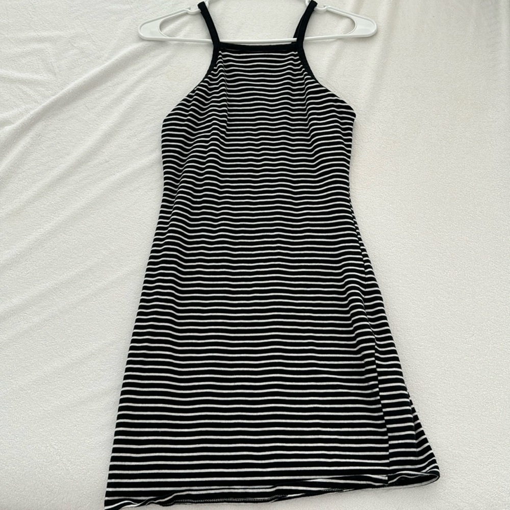 Black and white striped express dress